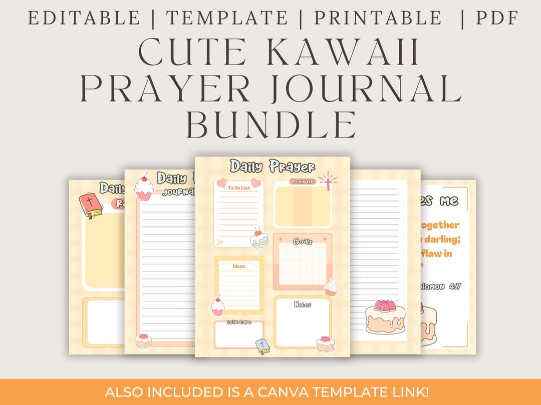 Kawaii Cute Daily Prayer Journal Pages | Cute Christian Devotional Gift ...