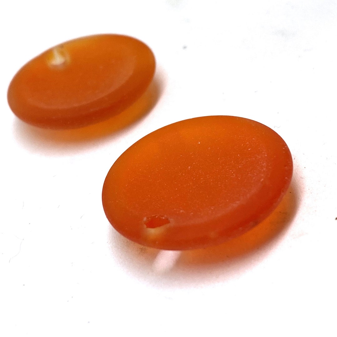 Orange Sea Glass Coin Beads. Domed Circle Glass Beads. 2 Etsy