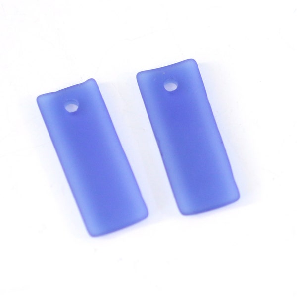 Blue Sea Glass Rectángulo Abalorios // Larga Rectángulo Abalorios de Vidrio // 2 Piezas de 35x14mm Medianoche Abalorios // Pendiente Par Perfecto para Proyecto