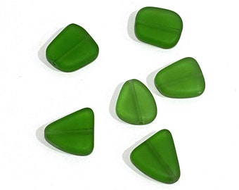 Green Sea Glass Flat Beads // Freeform Beads with Thru Holes // 6 Pieces of 15 mm Beads in Shamrock // Perfect for Eco-Freindly Beach. B25MF