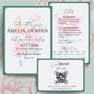 Garden Wedding Invitation Template | Editable Canva Wedding Suite | Floral Wedding Invite Set | Instant Digital Download