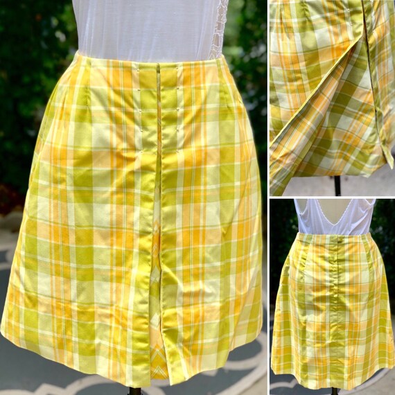70s plaid mini skirt/ 1970’s Plaid Cotton Yellow O