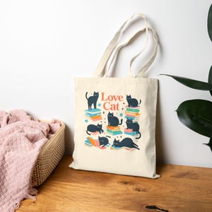 Cat Lover&#39;s Cotton Canvas Tote Bag - Love Cat Design, Eco-Friendly Shopping Bag, Gift for Cat Owners, Cute Cat Tote, Book Bag, Animal [...]