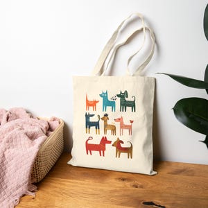 Dog Lover Tote Bag Cotton Canvas, Animal Print Shopping Bag, Eco Friendly Dog Art Gift, Cute Colorful Pet Tote for Dog Mom or Owner