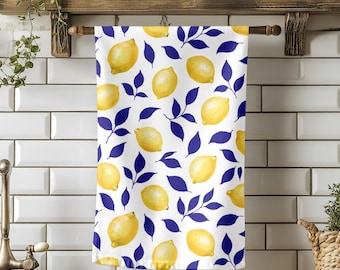 Lemons and Blue Leaves Tea Towel, Table Runner, Quilted Runner, Summer Decorating, Lemon Positano, Table Accents