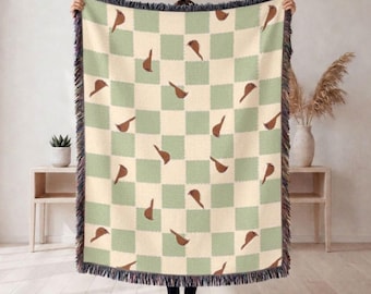 Green Checks and Cardinals Woven Throw Blanket, Christmas Decorating, Bird Gift, Home Decor for Christmas, Winter Decor