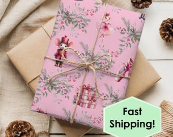 Pink Nutcracker Ballet Christmas Wrapping Paper, Unique Holiday Gift Wrap, 3 Sizes of Thick Fine Art Paper, Classic Christmas Gift Wrap