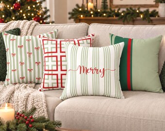Green, Red & White Christmas Indoor Throw Pillow, Throw Pillow Case, 12 Design Choices, Winter Decorating, Holly Gift, Christmas Home Decor