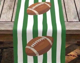 Football on Uneven Green Stripes Table Runner, Quilted Runner, Tea Towel, Game Day Decorations, Football Gift, Table Accents