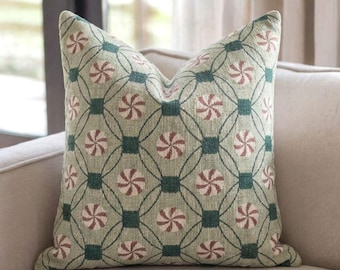 Peppermint Candy Woven Throw Pillow, Christmas Decorating, Candy Gift, Home Decor for Christmas, Winter Decor