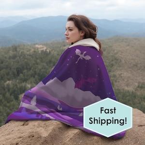 Dragon Hooded Sherpa Fleece Blanket, Keep Warm While Lounging On The Couch, Watching TV, Camping, Gaming, RV Living, Ideal For Dorm Life image 1