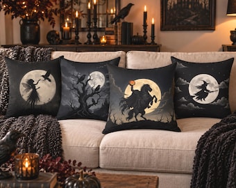 Spooky Halloween Indoor Throw Pillow, Throw Pillow Case, 4 Design Choices, Halloween Decorating, Spooky Decor Gift, Halloween Home Decor