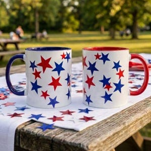 Stars Accent Coffee Mug, 2 Sizes, Patriotic Gift