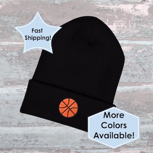 Basketball Embroidered Beanie, Classic Cuffed Beanie, Great for Basketball Season, Ideal for Basketball Players, Moms, Dads, & Grandparents