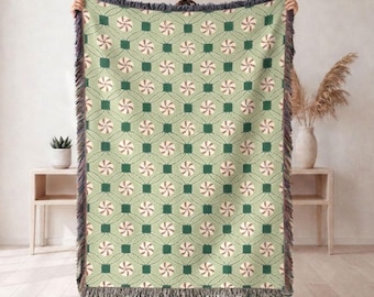 Peppermint Candy Woven Throw Blanket, Christmas Decorating, Candy Gift, Home Decor for Christmas, Winter Decor