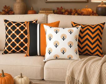 Orange, Black and White Indoor Throw Pillow, Throw Pillow Case, 12 Design Choices, Halloween Decorating, Autumn Gift, Halloween Home Decor