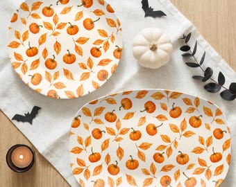 Orange Leaves and Pumpkins Decoware® Platter, Decorative Plate, Halloween Table Decor, Autumn Gift, Fall Decor