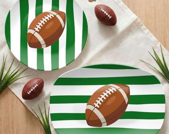 Piatto da portata Decoware® con pallone da calcio su strisce verdi irregolari, piatto decorativo, regalo a tema calcio, festa a tema calcio, regalo autunnale, decorazione autunnale