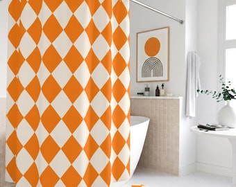 Orange & Cream Diamonds, Zigzags or Dots Shower Curtain, Bath Mat, 3 Design Choices, Halloween Decorating, Autumn Gift, Halloween Home Decor