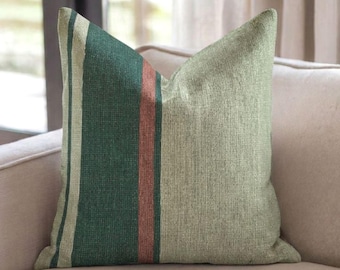 Off-Centered Striped Light green Woven Throw Pillow, Christmas Decorating, Stripes Gift, Home Decor for Christmas, Winter Decor