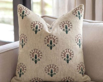 Red and Green Dandelions Woven Throw Pillow, Christmas Decorating, Floral Decor Gift, Home Decor for Christmas, Winter Decor