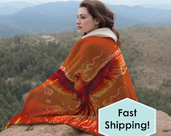 Phoenix Hooded Sherpa Fleece Blanket, Stay Warm While Lounging On The Couch, Watching TV, Camping, Gaming, RV Living, Ideal For Dorm Life