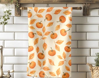 Orange Leaves and Pumpkins Tea Towel, Table Runner, Quilted Runner, Halloween Decorating, Pumpkin Gift, Halloween Home Decor, Fall Decor
