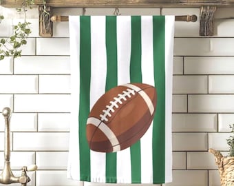 Football on Uneven Green Stripes Tea Towel, Table Runner, Quilted Runner, Game Day Decorations, Football Gift, Table Accents