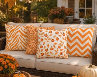 Orange & Cream Outdoor Pillow, 8 Design Choices, Patio Decor, UV Resistant, Mildew Resistant, Halloween Decorating, Autumn Gift, Fall Decor
