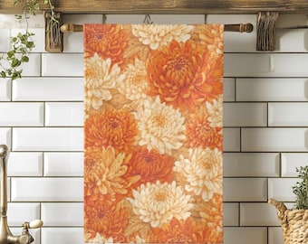 Orange and Cream Chrysanthemums Tea Towel, Table Runner, Quilted Runner, Halloween Decorating, Autumn Gift, Halloween Home Decor, Fall Decor