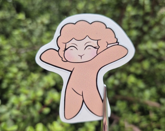 Beige Happy Lamb Sticker, Cute Sheep Vinyl Sticker, Kawaii Farm Animal Decal for Laptop, Water Bottle, Planner, Nursery Gift