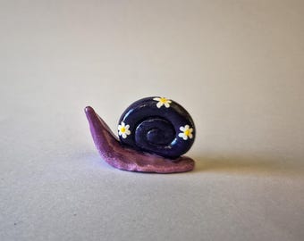Desk Buddy Decor Polymer Clay Snail Figurine: Purple Floral Handmade