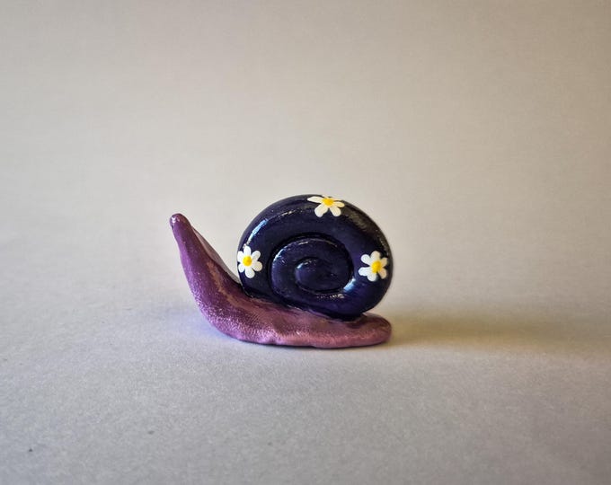 Desk Buddy Decor Polymer Clay Snail Figurine: Purple Floral Handmade