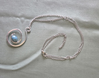 Spiral Blue Necklace: Handmade Sensory Fidget Pendant with Silver, Adjustable Chain