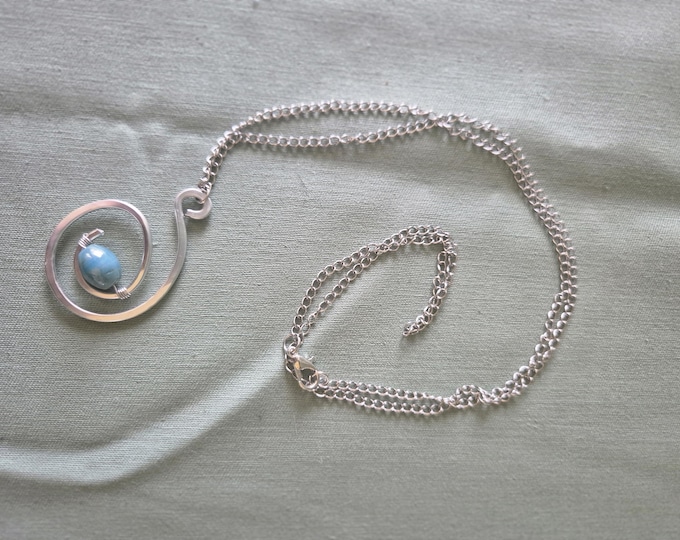 Spiral Blue Necklace: Handmade Sensory Fidget Pendant with Silver, Adjustable Chain