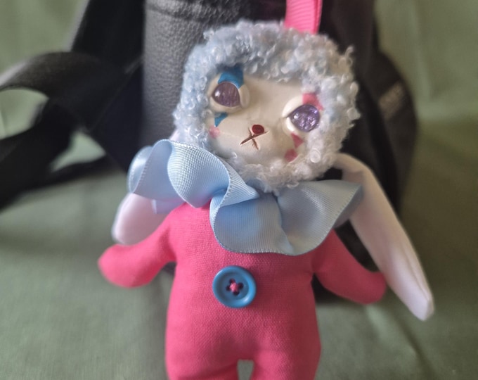 Backpack Charm Blue Lamb Bag Clip Plush Clown:  Pastel Purse Dangler