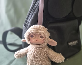 Bag Charm Beige Lamb: Cute Animal Keychain Accessory