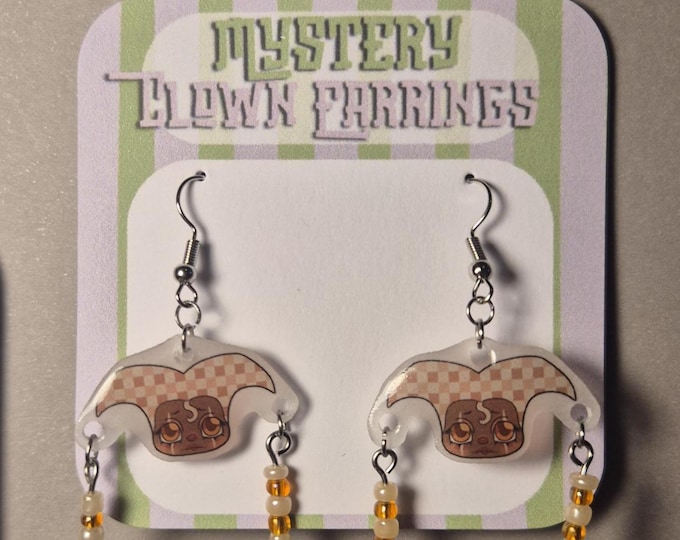 Clown Earrings Pink and Orange – Handcrafted Collectible Jewelry