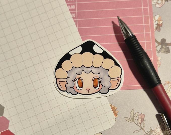 Black Mushroom Lamb Sticker, Cute Sheep Vinyl Sticker, Kawaii Farm Animal Decal for Laptop, Water Bottle, Planner, Nursery Gift