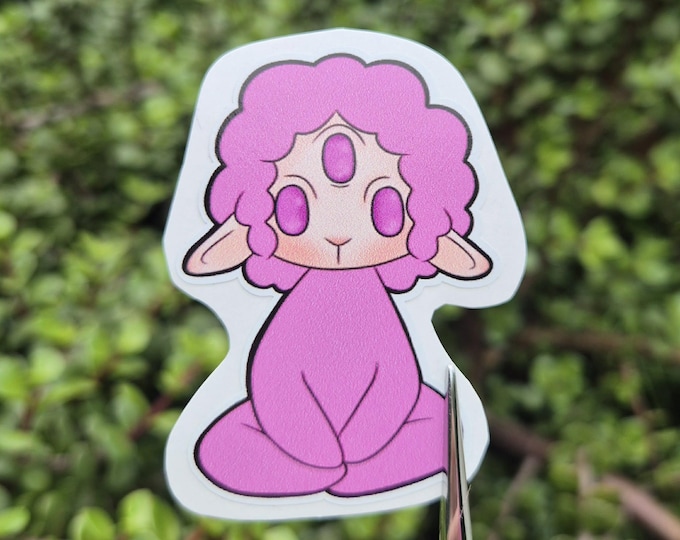 Pink Meditating Lamb Sticker, Cute Sheep Vinyl Sticker, Kawaii Farm Animal Decal for Laptop, Water Bottle, Planner, Nursery Gift