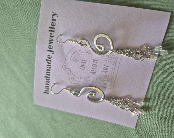 Silver Spiral Earrings: Hammered Wire Beaded Jewellery