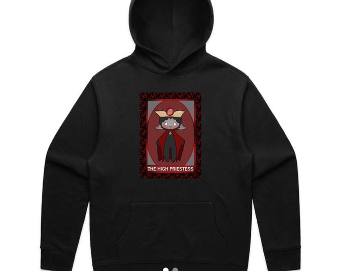 Featured listing image: Hoodie Black Tarot Card Art: High Priestess Print, Winter Sweatshirt