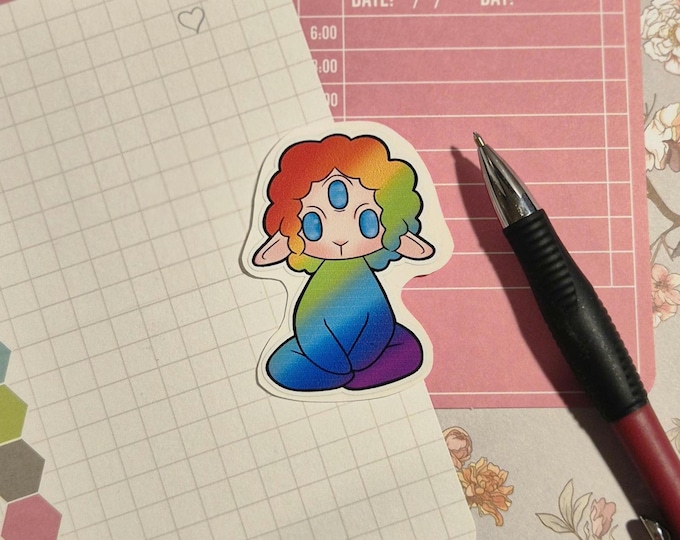 Rainbow Meditating Lamb Sticker, Cute Sheep Vinyl Sticker, Kawaii Farm Animal Decal for Laptop, Water Bottle, Planner, Nursery Gift