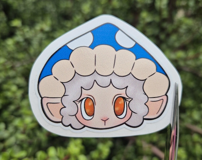Blue Mushroom Lamb Sticker, Cute Sheep Vinyl Sticker, Kawaii Farm Animal Decal for Laptop, Water Bottle, Planner, Nursery Gift