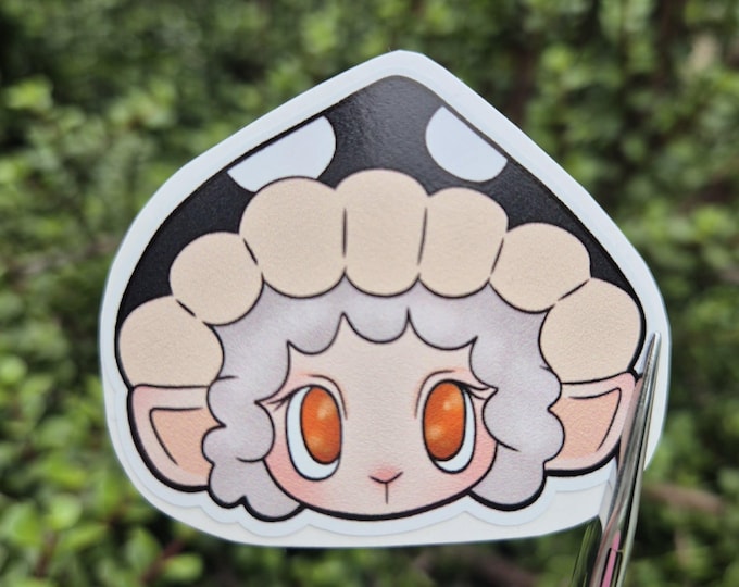 Black Mushroom Lamb Sticker, Cute Sheep Vinyl Sticker, Kawaii Farm Animal Decal for Laptop, Water Bottle, Planner, Nursery Gift