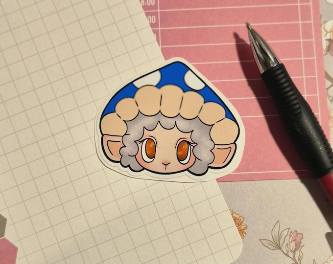 Kawaii Lamb Sticker Blue Mushroom Hat