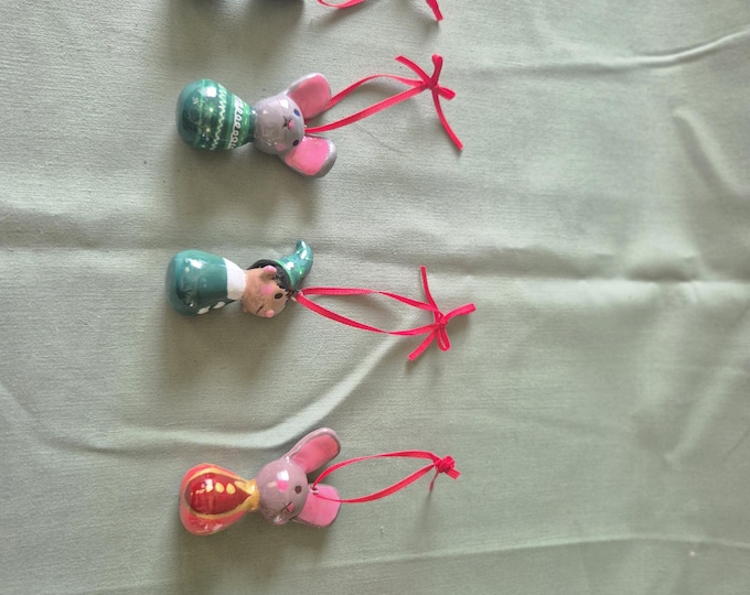 Christmas Ornaments Set Folk Art Handmade OOAK Snowman Bunny Elf