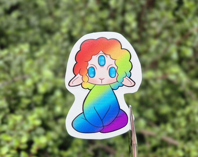 Rainbow Meditating Lamb Sticker, Cute Sheep Vinyl Sticker, Kawaii Farm Animal Decal for Laptop, Water Bottle, Planner, Nursery Gift