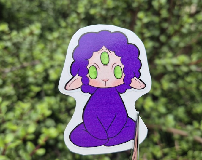 Purple Meditating Lamb Sticker, Cute Sheep Vinyl Sticker, Kawaii Farm Animal Decal for Laptop, Water Bottle, Planner, Nursery Gift