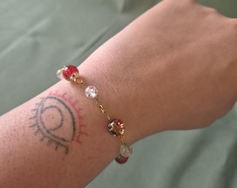 Beaded Bracelet Red and Gold: Handmade Jewelry Adjustable Size